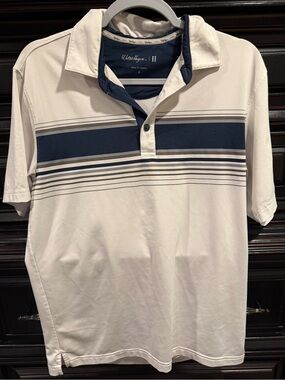 White/Blue Striped Performance Polo Shirt by Walter Hagen